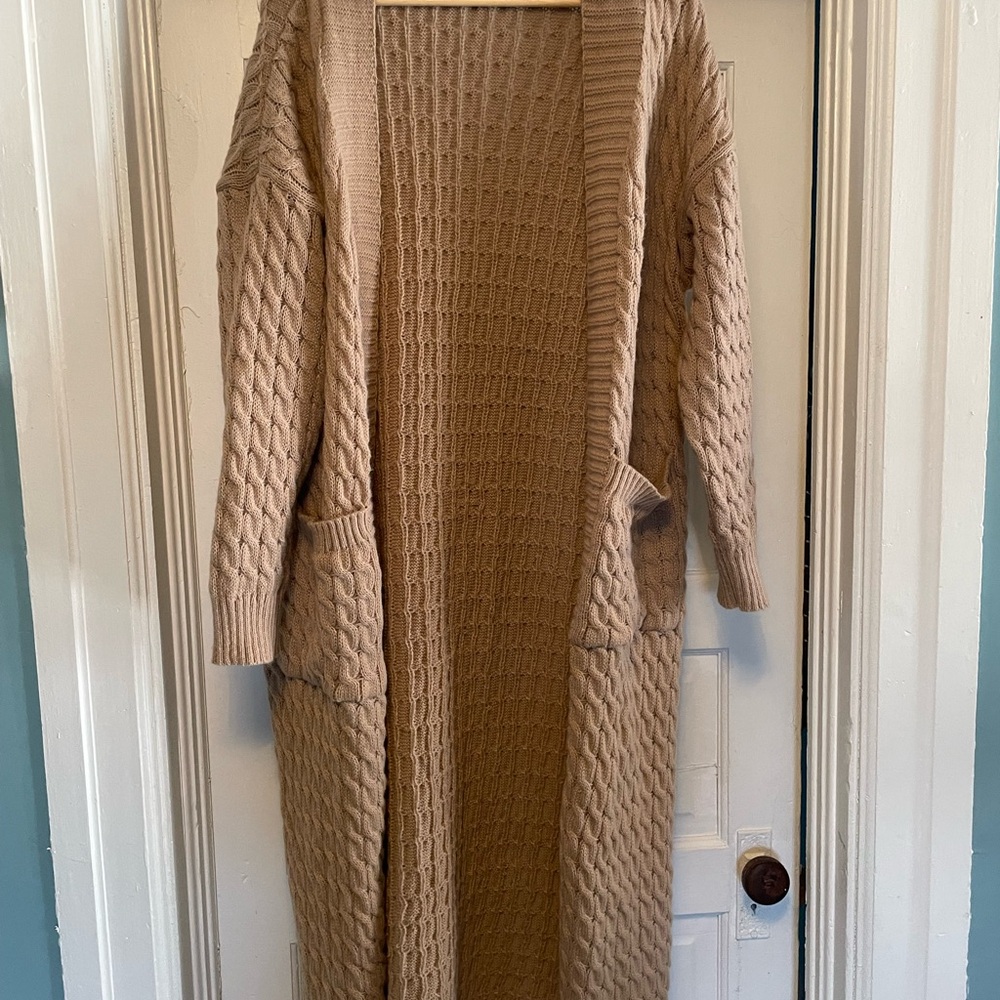 Women's Tan Cable Knit Sweater Cardigan